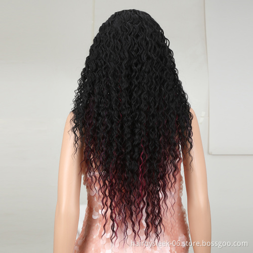 Magic Hair Synthetic Wig Lace Front Heat Resistant Fiber Long Curly Black Red Wig 28 Inch For Black Women